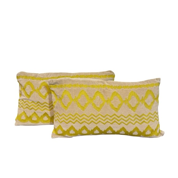 Set of 2: West Elm Embroidered Diamond Ikat Velvet Lumbar 12 x 21” Pillows - Picture 2 of 6